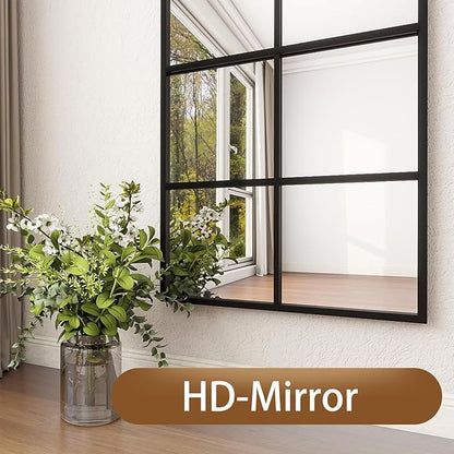 Full Length Mirror, 65"x22" Arched Window Pane Mirrors for Wall Decor, Black Full Body or Wall Mounted Mirrors, Farmhouse Standing Mirror Hanging or Leaning for Living Room, Entryway, No Stand