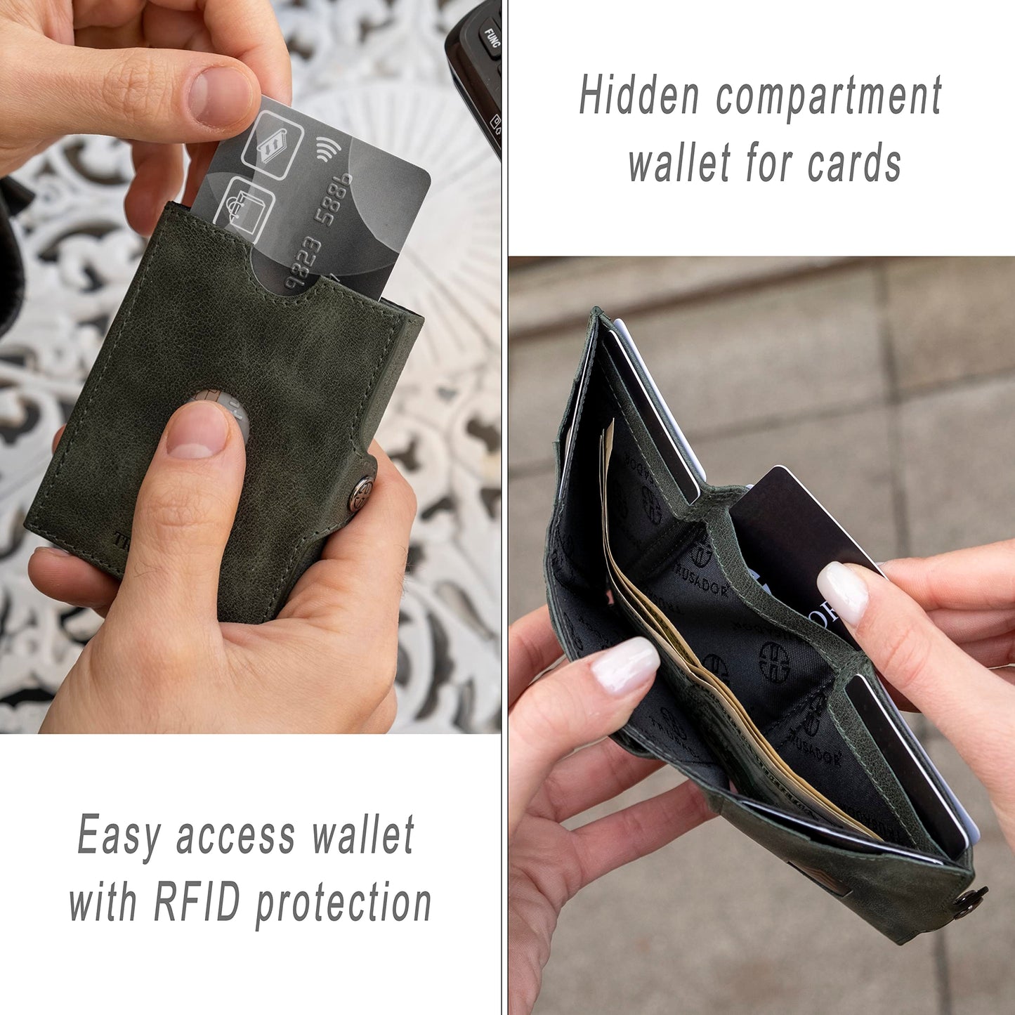 TRUSADOR Valencia Unisex Leather Wallet Small Compact Front Pocket RFID With Coin Pocket Wallets (With Coin Pocket, Green)