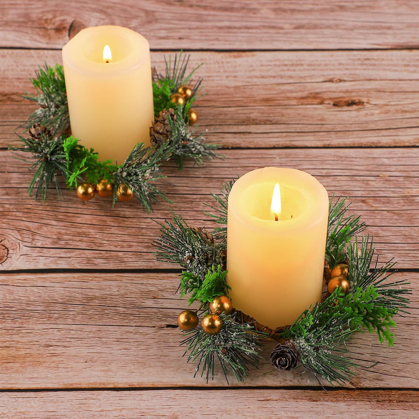 6 Pcs Christmas Candle Ring 4.7 Inch Mini Christmas Wreaths for Home Cabinets Artificial Berry Candle Rings with Pine Cones Small Wreaths for Home, Wedding, Christmas Holiday Table Decoration