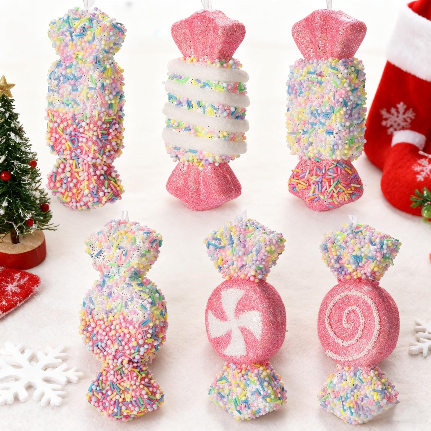 6Pcs 5.9inch Christmas Candy Ornaments Decoration,Hanging Candy Cane Crafts for Xmas Tree Décor,Ideal for Xmas, New Year, Birthdays, Weddings & Home Parties