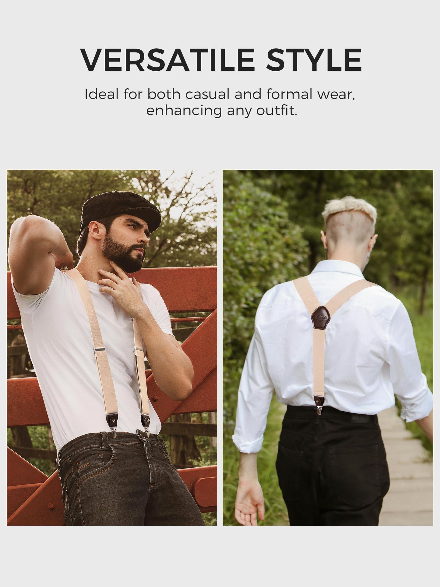 Kohentact Suspenders for Men Fully Adjustable 1.4in Y-Back Convertible End with Clips + 6 Buttons