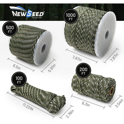 MALZE Paracord 550lb Nylon Rope 500FT Tactical Parachute Cord Forest Camo