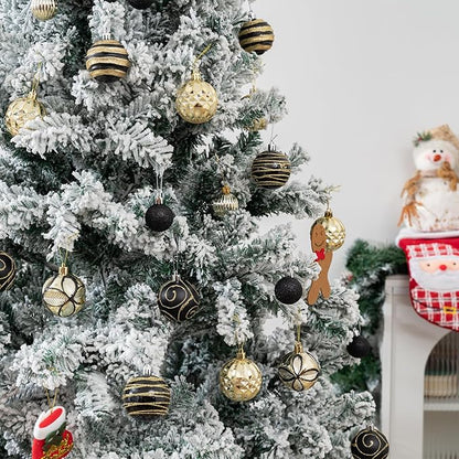 100Pcs Christmas Balls Ornaments Set, Shatterproof Christmas Decorations with Hand-held Gift Package for Xmas Tree/Holiday/Wedding/Holiday/Party Decor (Black & Gold)