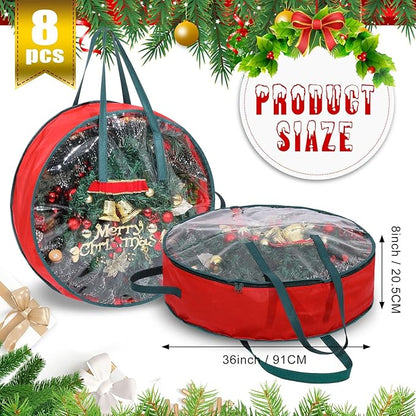 Shappy 8 Pcs Christmas Wreath Storage Bag Clear Wreath Box Wreath Storage Containers with Clear Window and Handle Christmas Garland Storage Containers for Xmas Holiday Seasonal Storage (36 Inch)