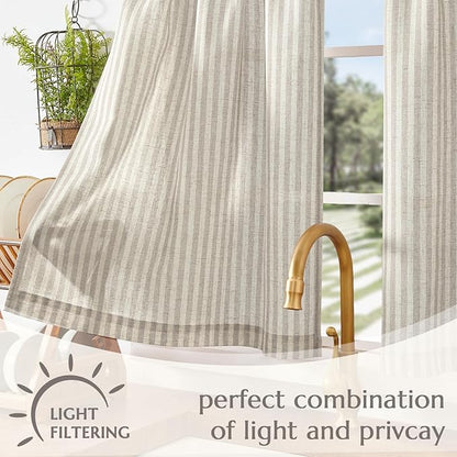 jinchan Striped Linen Kitchen Curtains 24 Inches Tier Curtains Farmhouse Modern Cafe Style Small Window Treatments Airy Light Filtering Rod Pocket for Living Room Bathroom 2 Panels Taupe Grey