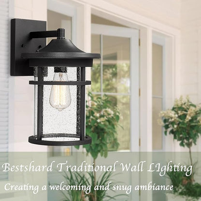 Bestshared Outdoor Wall Sconce, Outdoor Wall Lights, Exterior Wall Mount Light Fixture, Modern Outside Porch Light Wall Mount for House, Garage, Entryway, Exterior Wall Lantern with Seeded Glass Shade