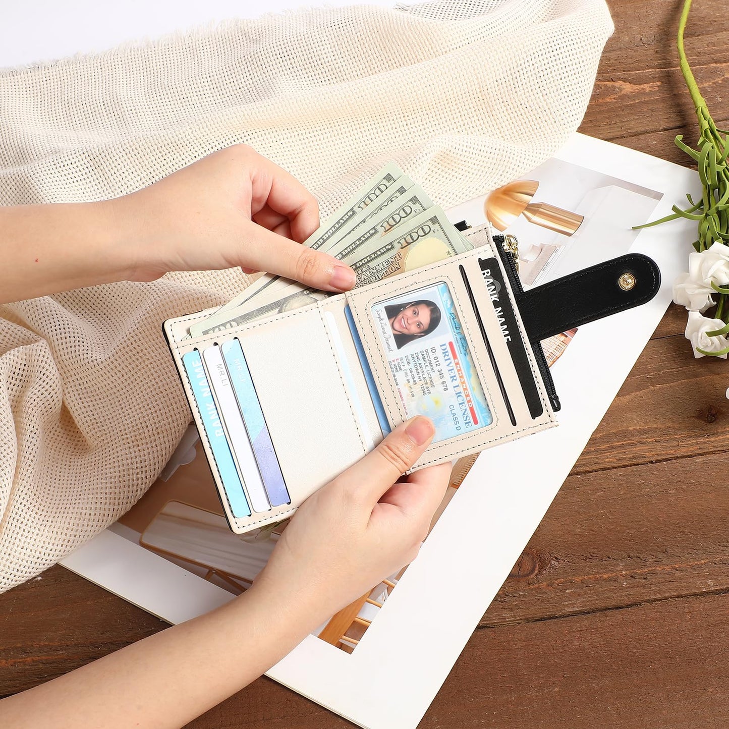 GAEKEAO Small Wallet for Women RFID Blocking Bifold Card Holder Vegan Leather with Zipper Coin Pocket, ID Window, Keychain