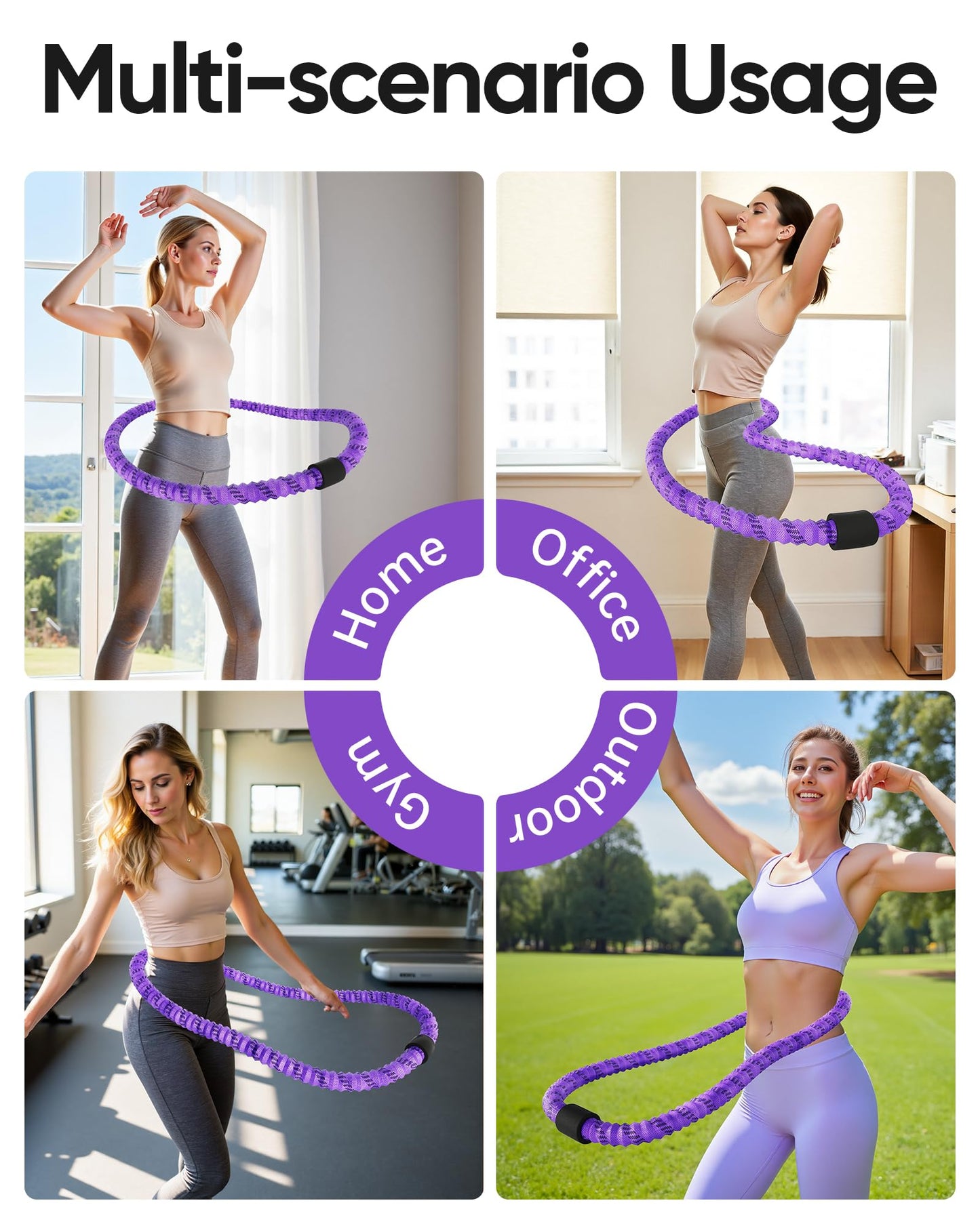 Weighted Hula Circle Hoop for Adult Weight Loss, Soft Silent Infinity Fitness Hoop, Exercise Workout Equipment