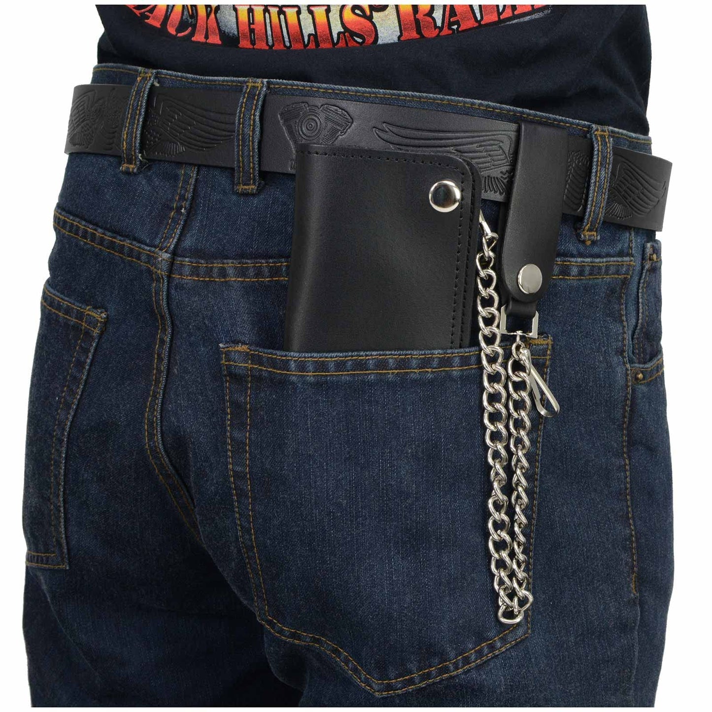 Milwaukee Leather Men's Genuine Leather Bi-Fold Biker Wallets w/Anti-Theft Stainless Steel Chain - 6 Inch