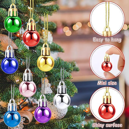 Jansun 120PCS Christmas Mini Balls Ornaments Multicolour Miniature Xmas Tree Hanging Decorations Small Vintage Glitter Balls for Holiday Party Outdoor Indoor DIY Craft Decor Supplies (Shiny Surface)