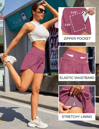 BMJL Women's Athletic Shorts High Waisted Running Short Pocket 2.5" Sporty Shorts Gym Elastic Workout Shorts(XS,Bean Paste Red)