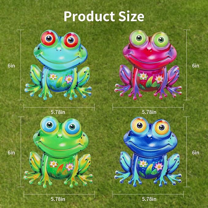 Metal Frog Wall Decor, 4Pcs Frog Iron Wall Art Sculptures Art Frogs Wall Hanging Sculpture Decoration.Outdoor Fence Art for Home Garden, Fence, Patio, Yard, Bedroom Outside Gifts for Adults
