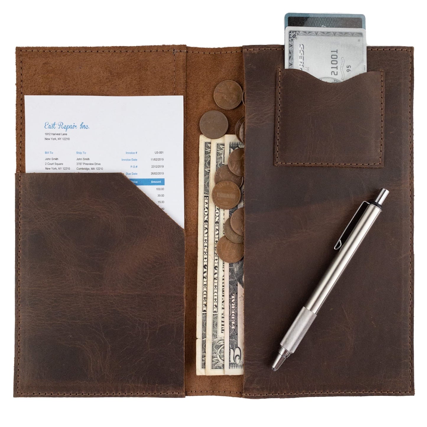 Hide & Drink, Fancy Check Presenter Handmade from Full Grain Leather, Bill Holder for Waiter/Waitress, Restaurant & Cafe Accessories :: Bourbon Brown