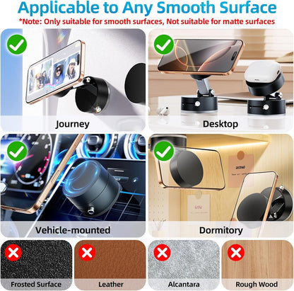 Car Phone Holder Upgraded Vacuum Magnetic Phone Holder for Car with N52 Magnet, Adjustable Suction Cup Phone Mount, Includes Metal Ring & Adhesive Pad, Fits iPhone & Android