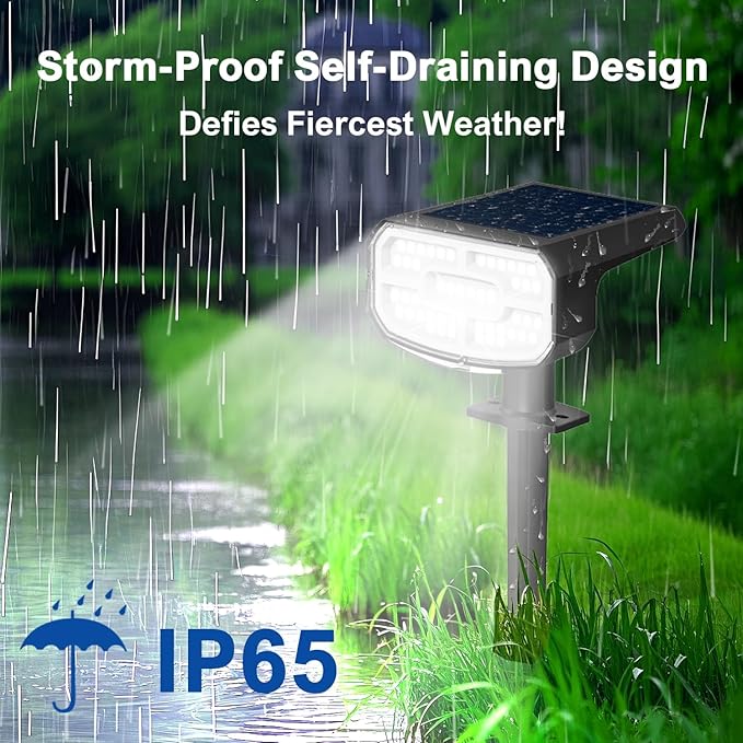 Solar Lights Outdoor Waterproof IP65, Super Bright LED, 6500K 2 Lighting Modes, Solar Powered Yard Garden Solar Spot Lights for Outside Landscape Auto On/Off -6500K,4 Pack
