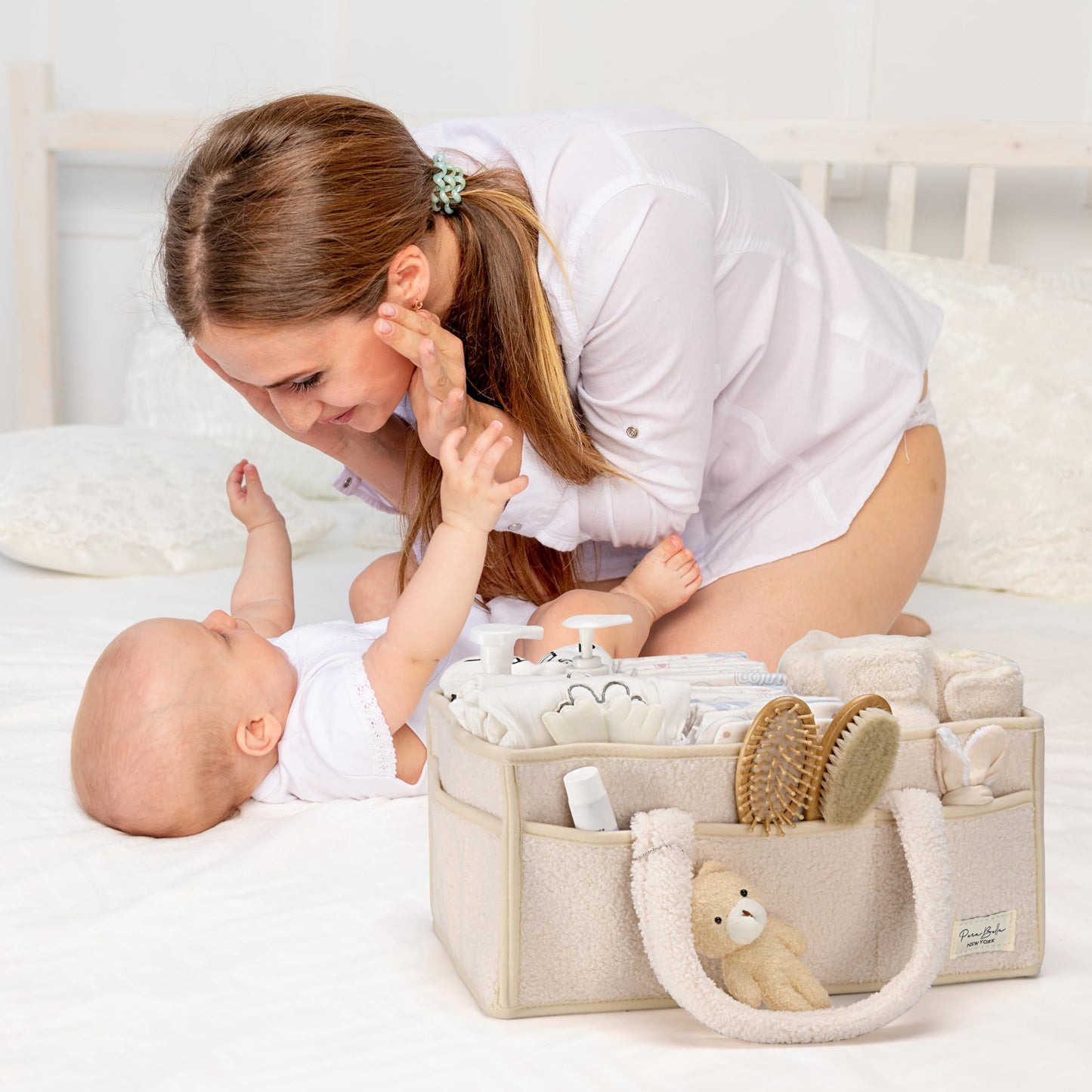 PeraBella Baby Diaper Caddy Organizer with Handle, Boy & Girl Shower Gift Basket, Portable Diaper Storage Basket Bin for Wipes, Newborn Baby Essentials Registry Search Must Haves, Car Caddy Organizer