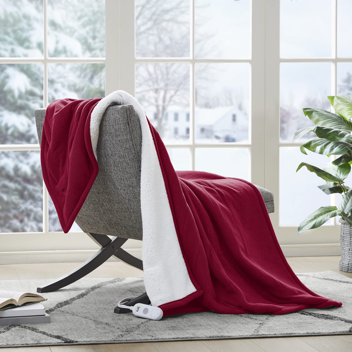 Serta Heated Blanket - Reversible Fleece to Sherpa Electric Blanket, Fast Heating, Auto Shut Off Timer, Multi Heat Setting, ETL Certified, Machine Washable, Grey Full 84"x 77"