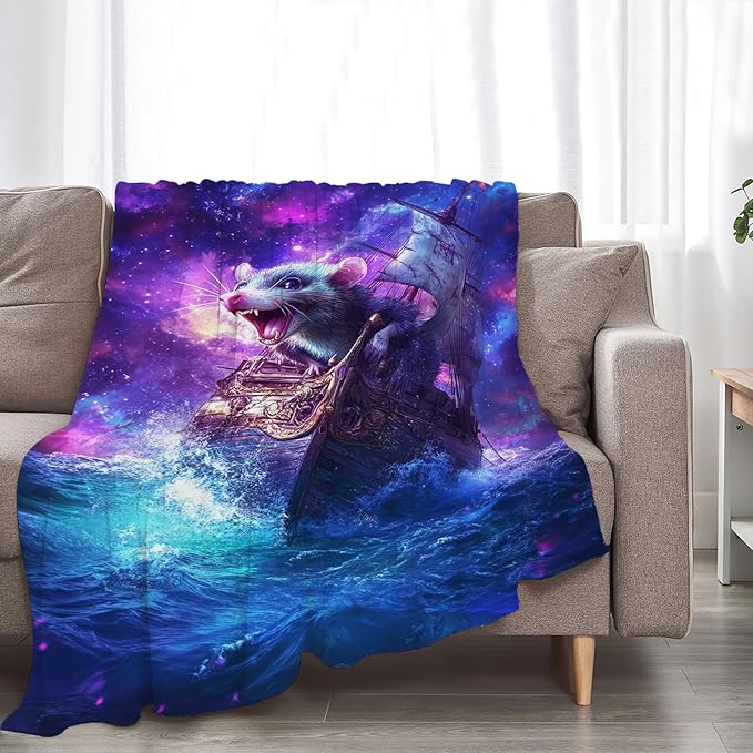 Funny Rat Blanket Decor Gifts for Animal Lover Flannel Fleece Fuzzy Mouse Nautical Throw Blanket Soft Warm Cozy Plush Ocean Blanket for Bed Couch Living Room Stuffed Decoration for Kids Adult 80"x60"