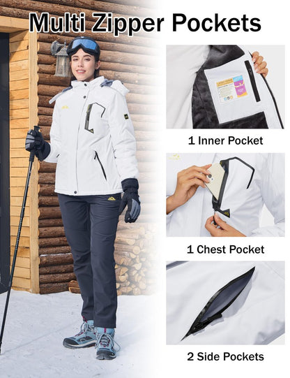 MAGCOMSEN Womens Snow Jacket Waterproof Insulated Ski Jackets Ladies Snowboarding Jackets Winter Jackets with Hood Windproof Hiking Jacket