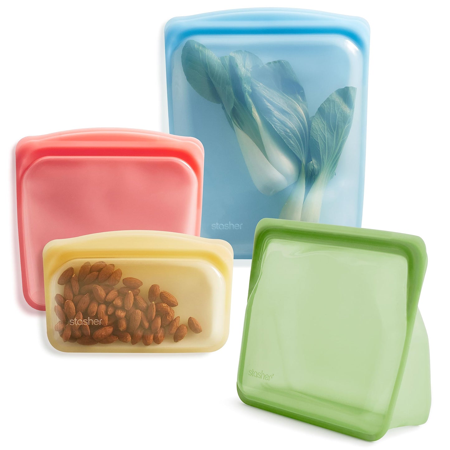 Stasher Premium Silicone Reusable Food Storage Bags, 4-Pack, Endangered Seas, Multi-Use Food Storage Bags, Lunch Bag, Travel Containers, BPA Free, Leak-free, Dishwasher-Safe, Eco-friendly