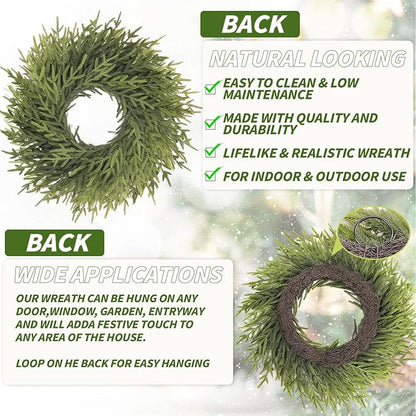 24 inch Norfolk Pine Wreath, Realistic Christmas Wreath for Front Door,Artificial Real Touch Green Wreath Greenery for Door Wall Windows Mantle Outdoor Christmas Decoration