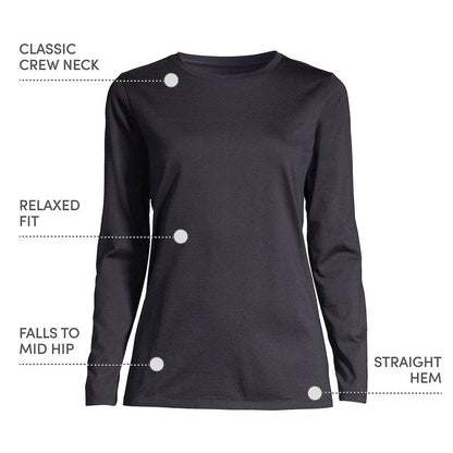 Lands' End Womens Long Sleeve Relaxed Supima Cotton Crew Neck T Shirt Black Plus 3X