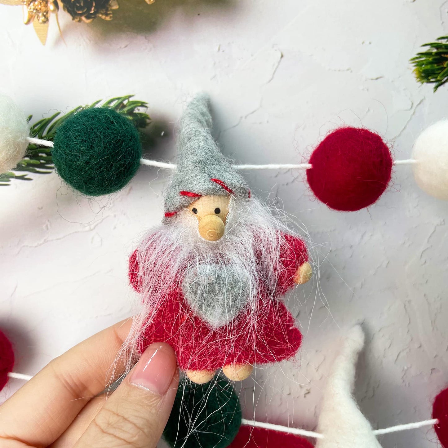 pinkblume Wool Felt Christmas Garland Wool Felt Snowman Xmas Tree Santa Claus Banner Pom Pom Garland Bunting Christmas Decortations Clearance for Home Fireplace Windows Indoor Outdoor Christmas Decor