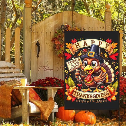 Thanksgiving Turkey Garden Flag Double Sided 12x18 Inch Happy Fall Pumpkin Leaves Yard Flag Autumn Harvest Outdoor Decoration Farmhouse Porch Lawn Banner Seasonal Holiday Home Decor