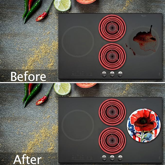 Tucocoo Flowers Electric Stove Burner Covers，4 Pcs American Flag Flowers Round Stove Burner Covers，8 Inches and 10 Inches，Gas Stove Burner Cover,Metal Cooktop Decorative，Home Decor,Kitchen Decor