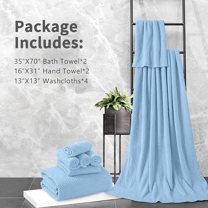 8 Piece Bathroom Towel Set Blue |2 Oversized Large Bath Towels Sheet, 2 Hand