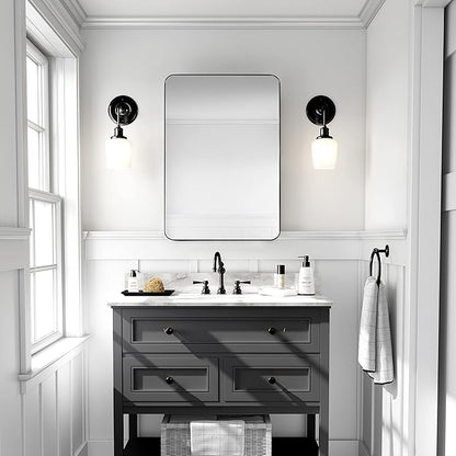 Black Bathroom Mirrors for Over Sink, 24 x 36 Inch Rounded Corner Rectangle Bathroom Vanity Mirror for Wall, Hangs Horizontally or Vertically