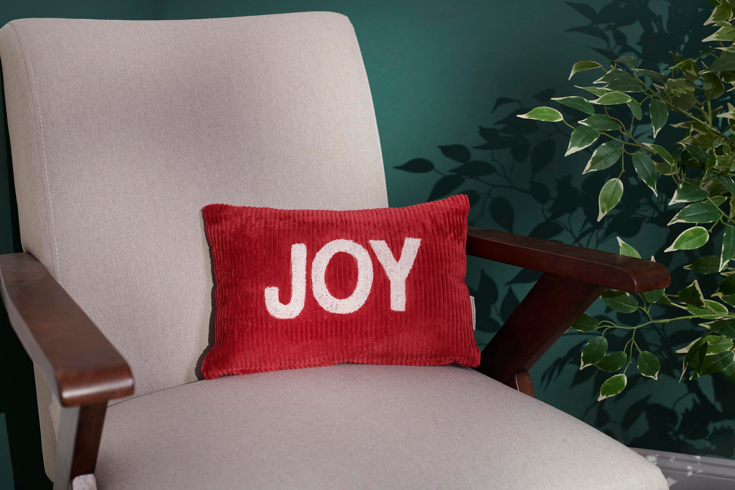 Primitives by Kathy Decorative Pillow, Joy in Classic Luxe Corduroy with Toweling Embroidery/red/White/Christmas/Seasonal Décor/Couch/Sofa/Office/giftable/Santa/Xmas Gift