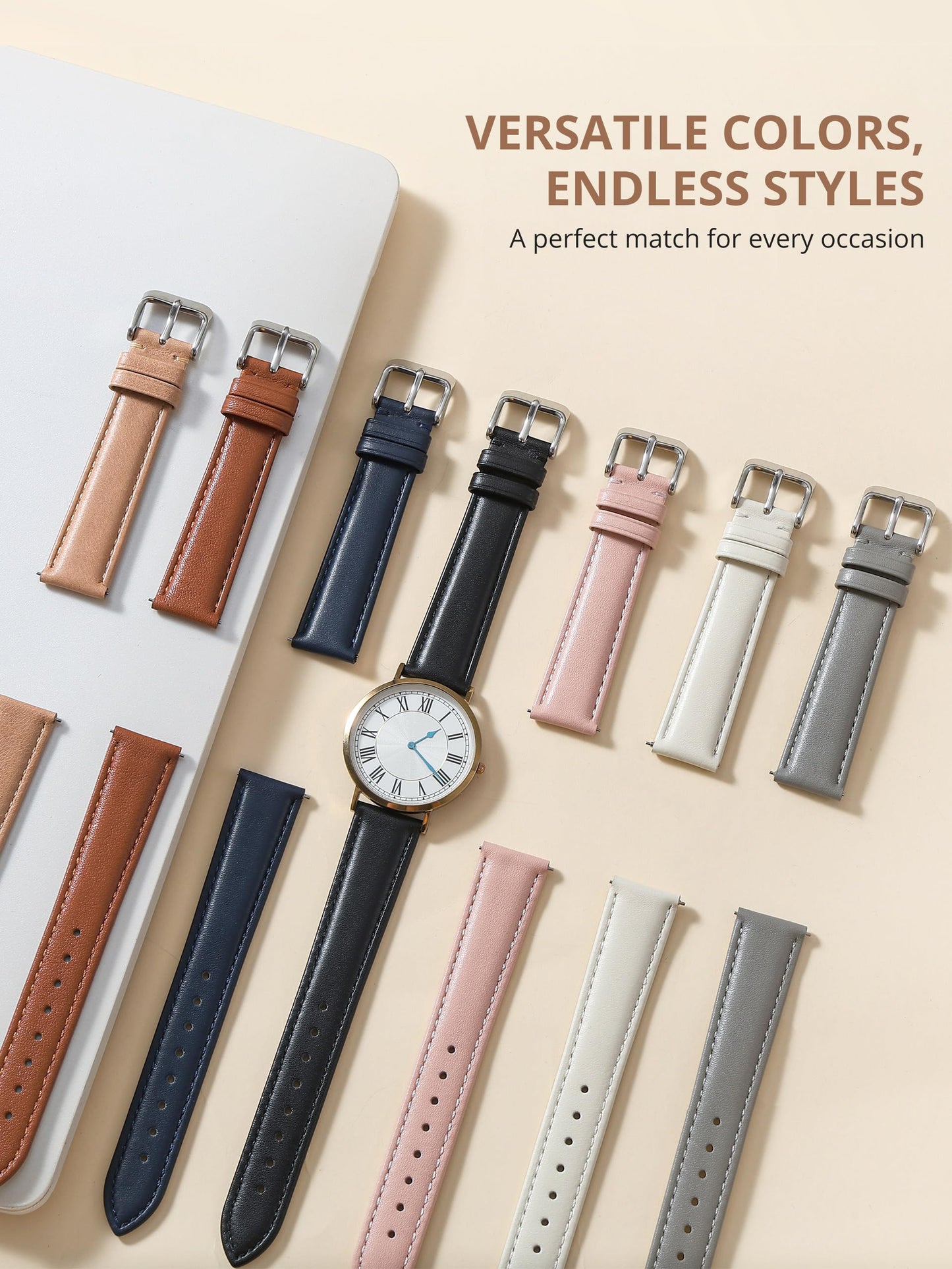 EACHE 12mm Leather Watch Bands for Women Ladies Quick Release Watch Bands Replacement Navy Blue Strap with Gold Buckle