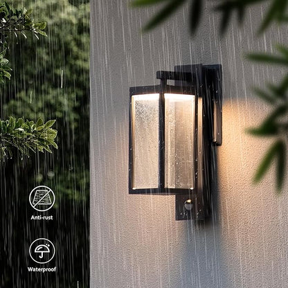 Outdoor Light Wall Sconce Motion Sensor Porch Light for House,15" LED Modern Exterior Lighting Fixture Black,Waterproof Outside Lantern with Clear Glass for Garage Patio Garden,750LM,3000K
