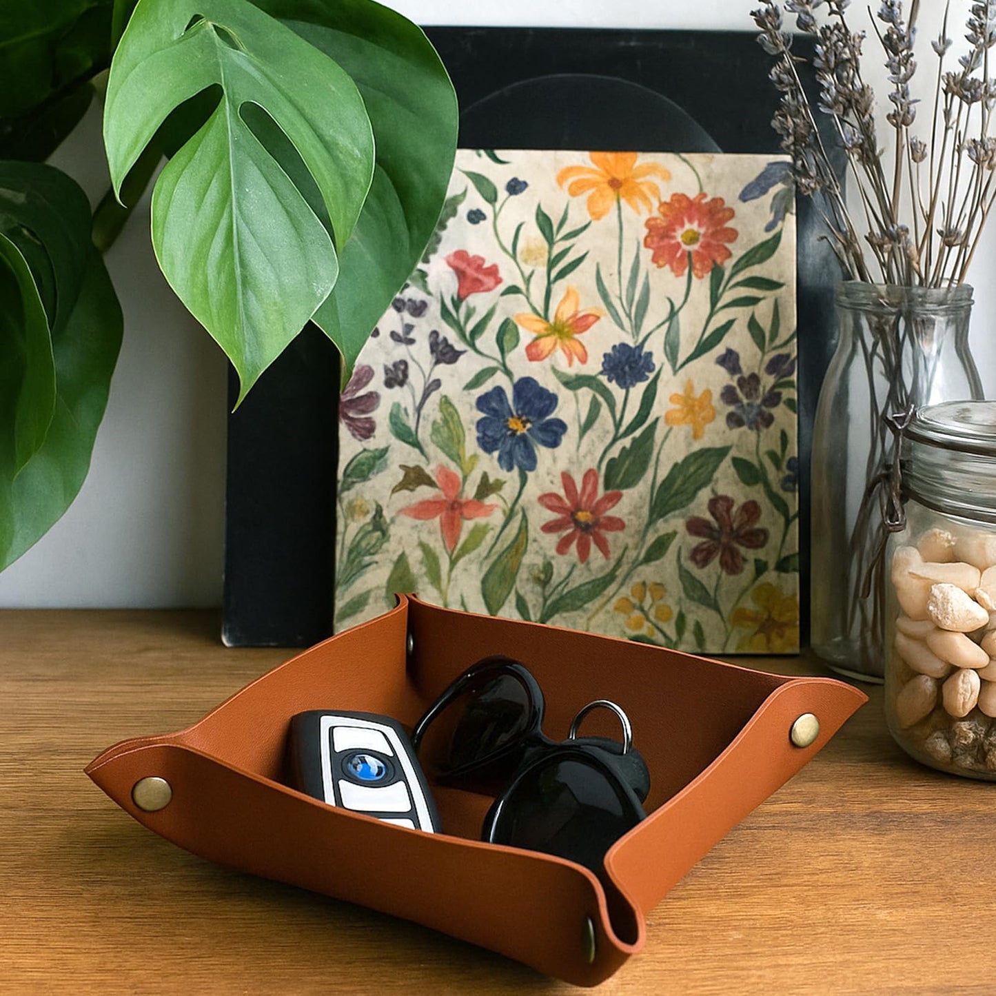 20 Pcs PU Leather Jewelry Valet Tray for Women and Man Portable Catchall Travel Storage Dish Plate Key Tray For Entryway Desk Organizer for Phone, Keys, Glasses, Wallet, Earphone, Watch, Coin