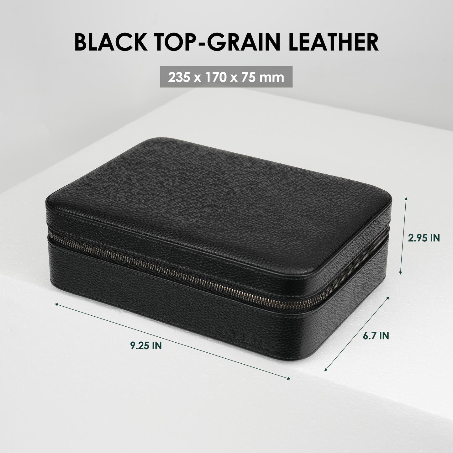 SYENS 4 Slot Sunglasses Travel Case, Real Leather Eyeglasses Storage Box, DIY Organizer Glasses/Jewelry/Watch Display Case for Women Men (4 slot_Black Leather)