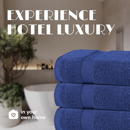 White Classic Wealuxe Navy Blue Bath Towels 24x50 Inch, Cotton Towel Set