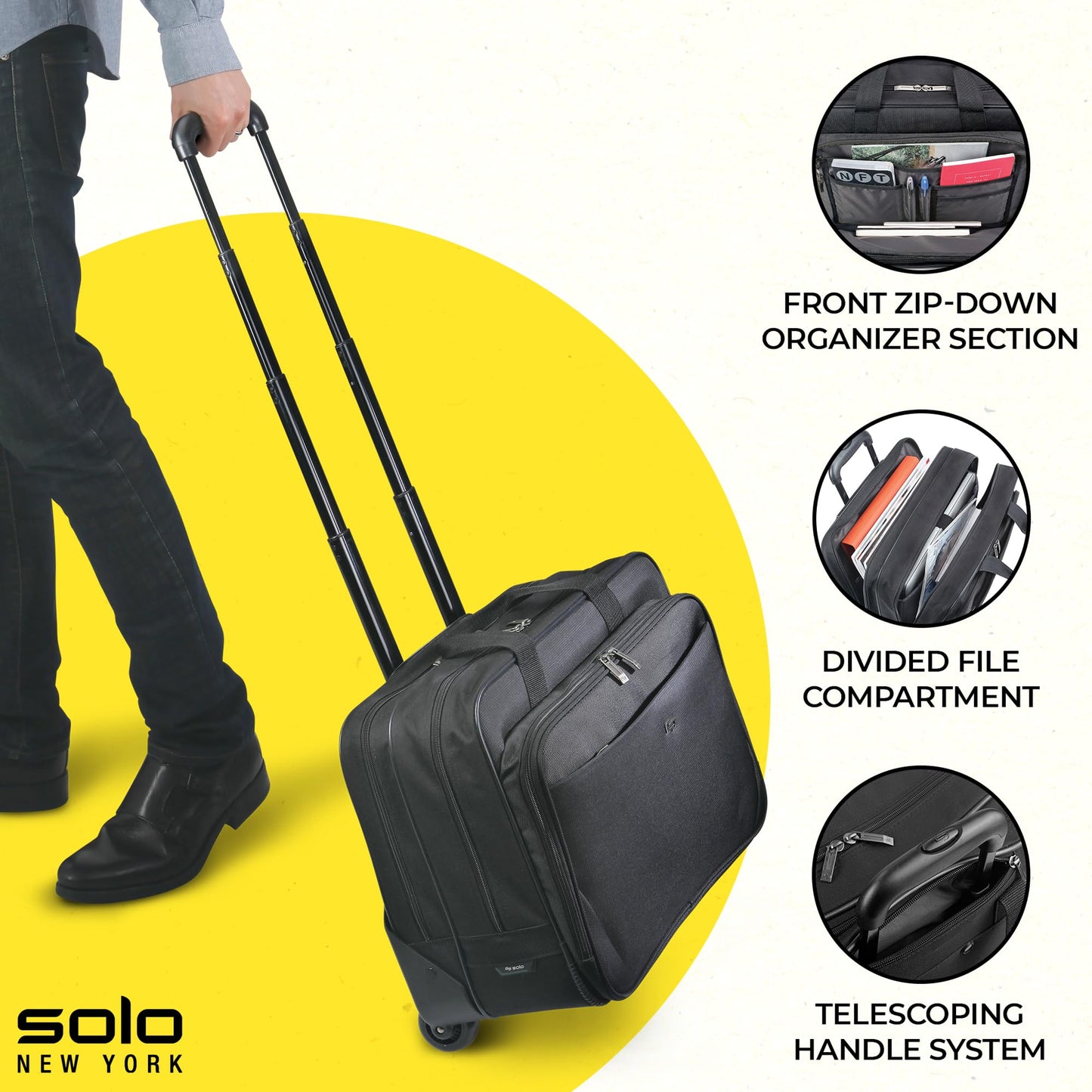 Solo New York Rolling Catalog Case with Wheels - Roller Laptop Bag, Wheeled Briefcase for Women & Men, Carry On Size for Travel, Fits 17.3" Computer - Empire, Black