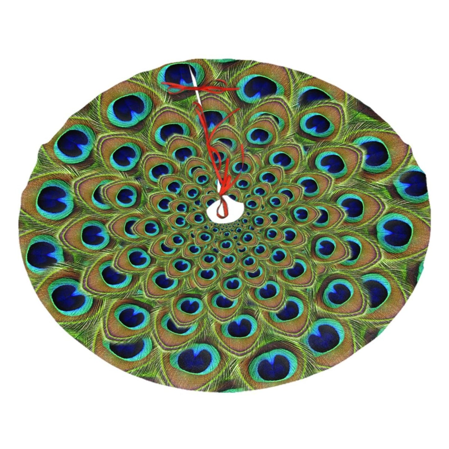 Peacock Feather Christmas Tree Skirt 48" Xmas Tree Mat for Christmas Decorations Holiday Ornaments