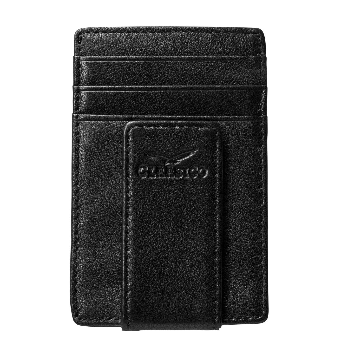 Claasico Men’s Leather Money Clip Wallet – Slim Front Pocket Wallet w/Super Strong Magnetic Clip, RFID Blocking, 5 Card Slots & Center Pocket + ID Window