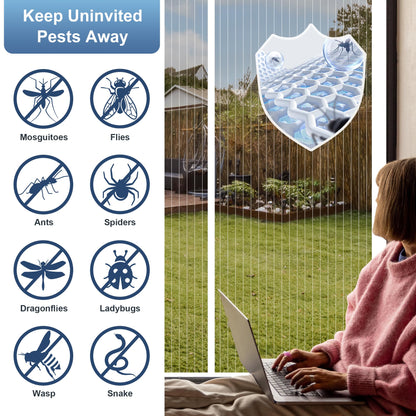 METAONLY Magnetic Screen Door Mesh, Works for Patio, Sliding Door, Keeps Bug Mosquito Out, Fresh Air Flow, Fits 31" x 81" Door - Curtain Size 33" x 83", White