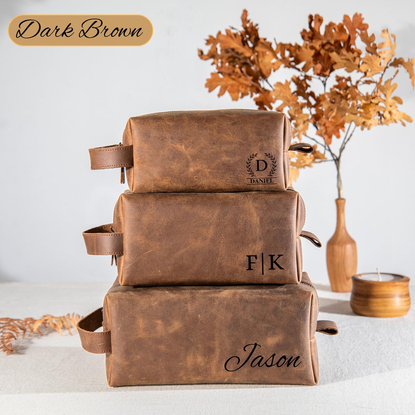 Personalized Handcrafted Leather Toiletry Bag for Men, Custom Shaving, Travel Dopp Kit, Grandpa, Dad, Husband, Father, Him, Boyfriend, Groomsmen, Birthday, Wedding, Graduation, Retirement Gifts