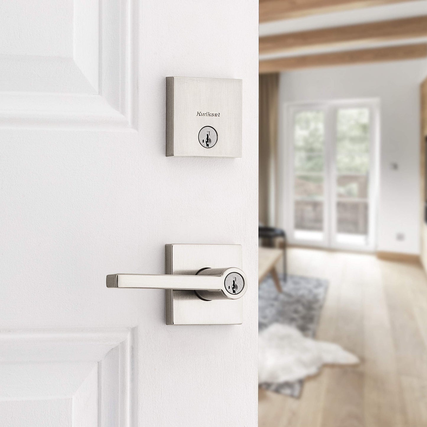Kwikset 991 Halifax Keyed Entry Lever and Single Cylinder Deadbolt Combo Pack featuring SmartKey Security in Satin Nickel