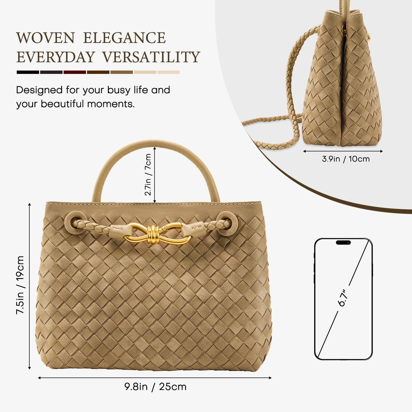 Suede Woven Tote Bag for Women Leather Shoulder Handbag Designer Top Handle Purses(Pine Tea Color)