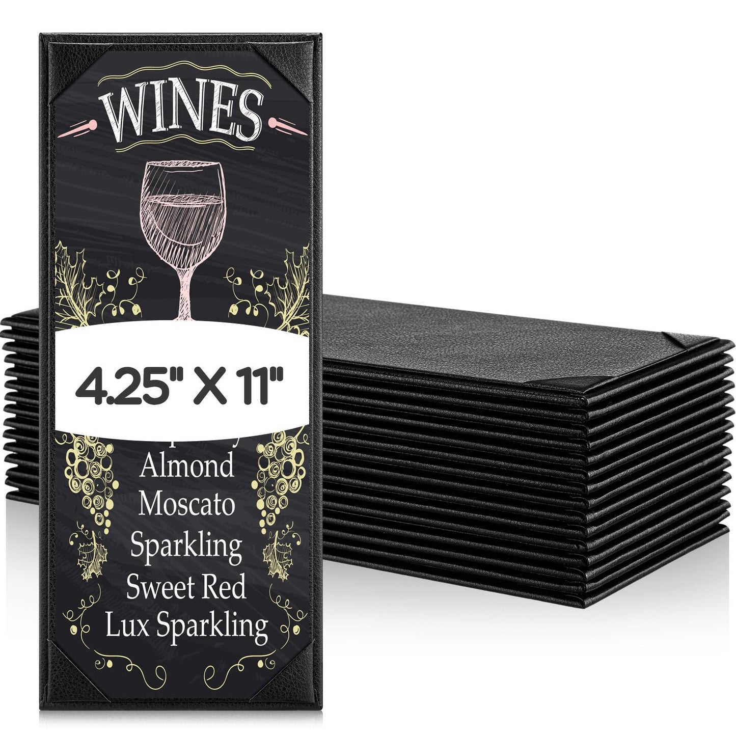 GlikCeil 16 Pcs Restaurant Leather Menu Holders Single Panel Menu Covers for Wine Drinks List 4.25 x 11 Inch Black Menu Book Cover with Angled Corners for bar Hotel Coffee, Single View