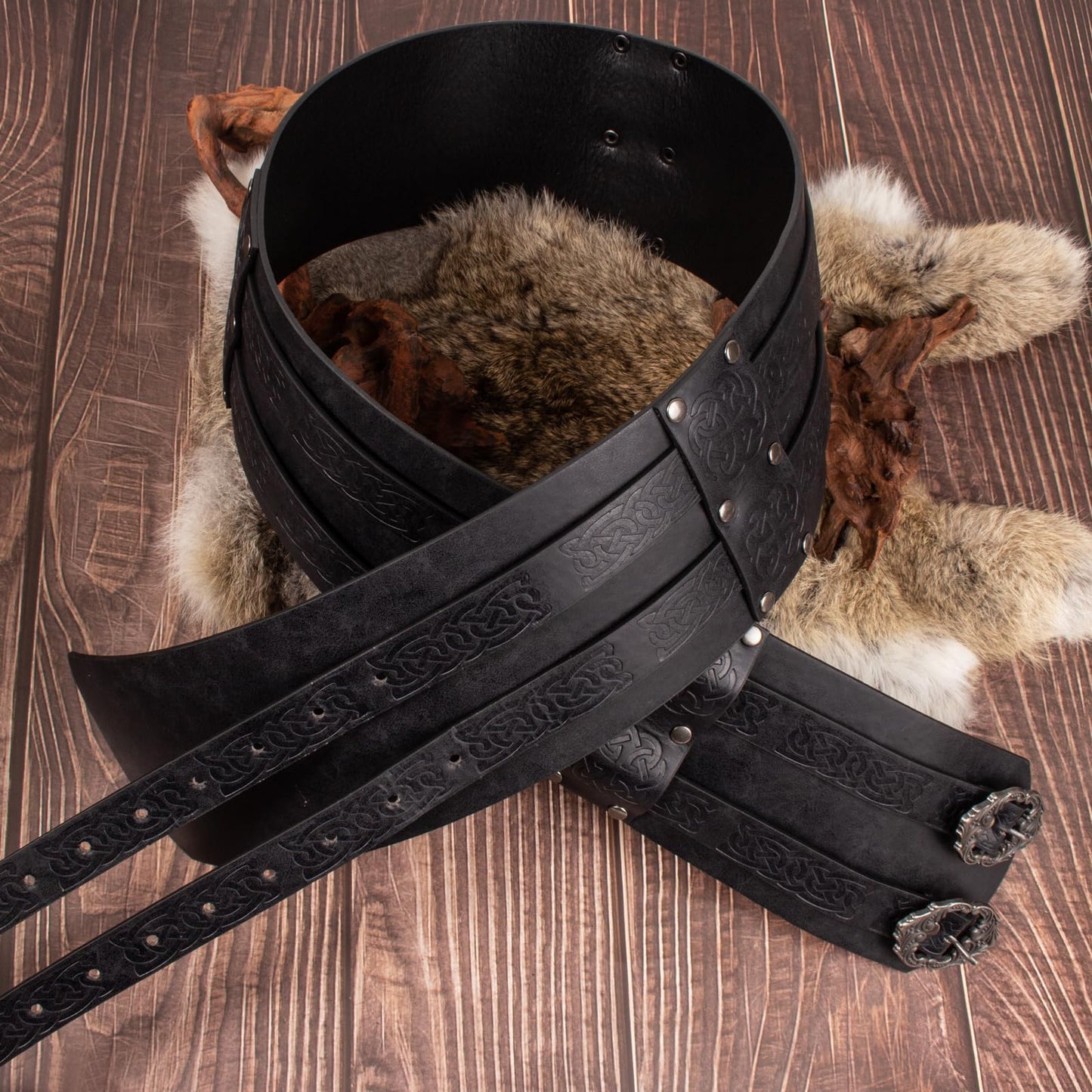 SUMGOGO Retro Waist Belt Medieval Viking Leather Waist Armor Knight Wide Corset Belt Renaissance Halloween Cosplay Costume (Black)
