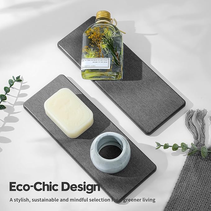 2PCS Bathroom Trays, Water Absorbing Diatomite Stone Quick Drying Mat