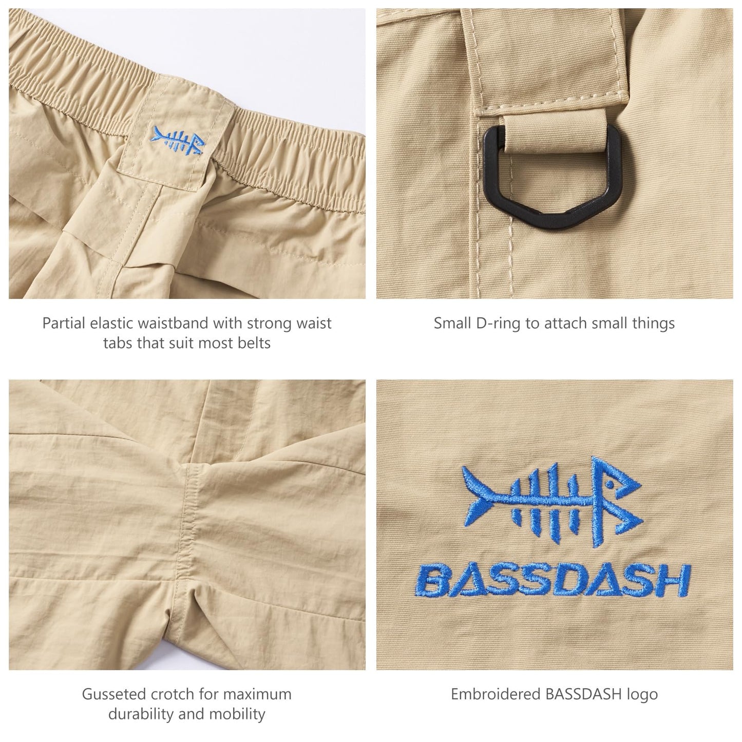 BASSDASH Men's Fishing Shorts UPF 50+ Water Resistant Quick Dry Hiking Cargo Shorts with Multi Pocket 6"