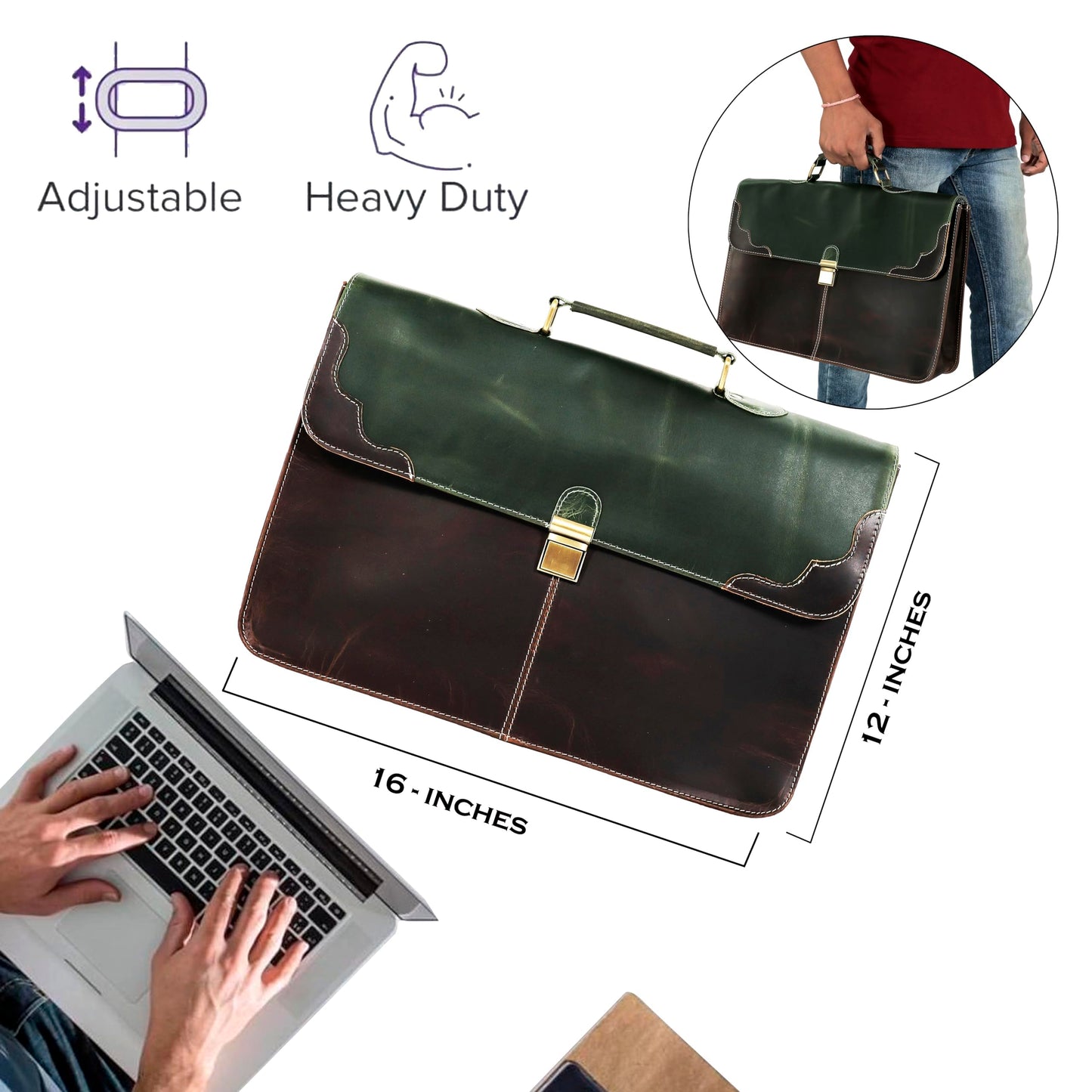 The Tannery Full Grain Genuine Leather Laptop Briefcase For Men & Women, Handcrafted Satchel For Work Crossbody Messenger Bag With Reinforced Strap Everyday Use, Best Gift For Father's Day (14 Inches)