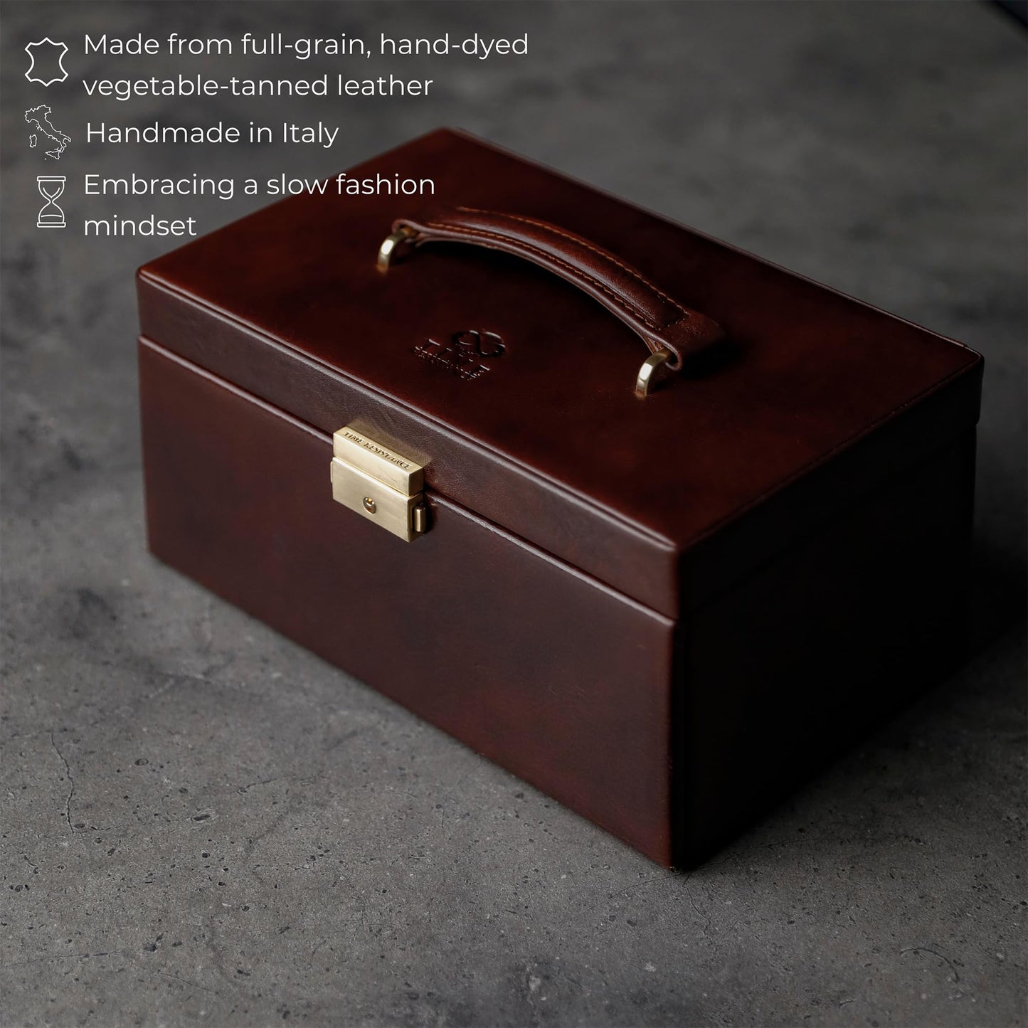Time Resistance Jewelry Box - Full Grain Leather Jewellery Organizer - Accessories Storage - Key Lock Box for Women (Brown)